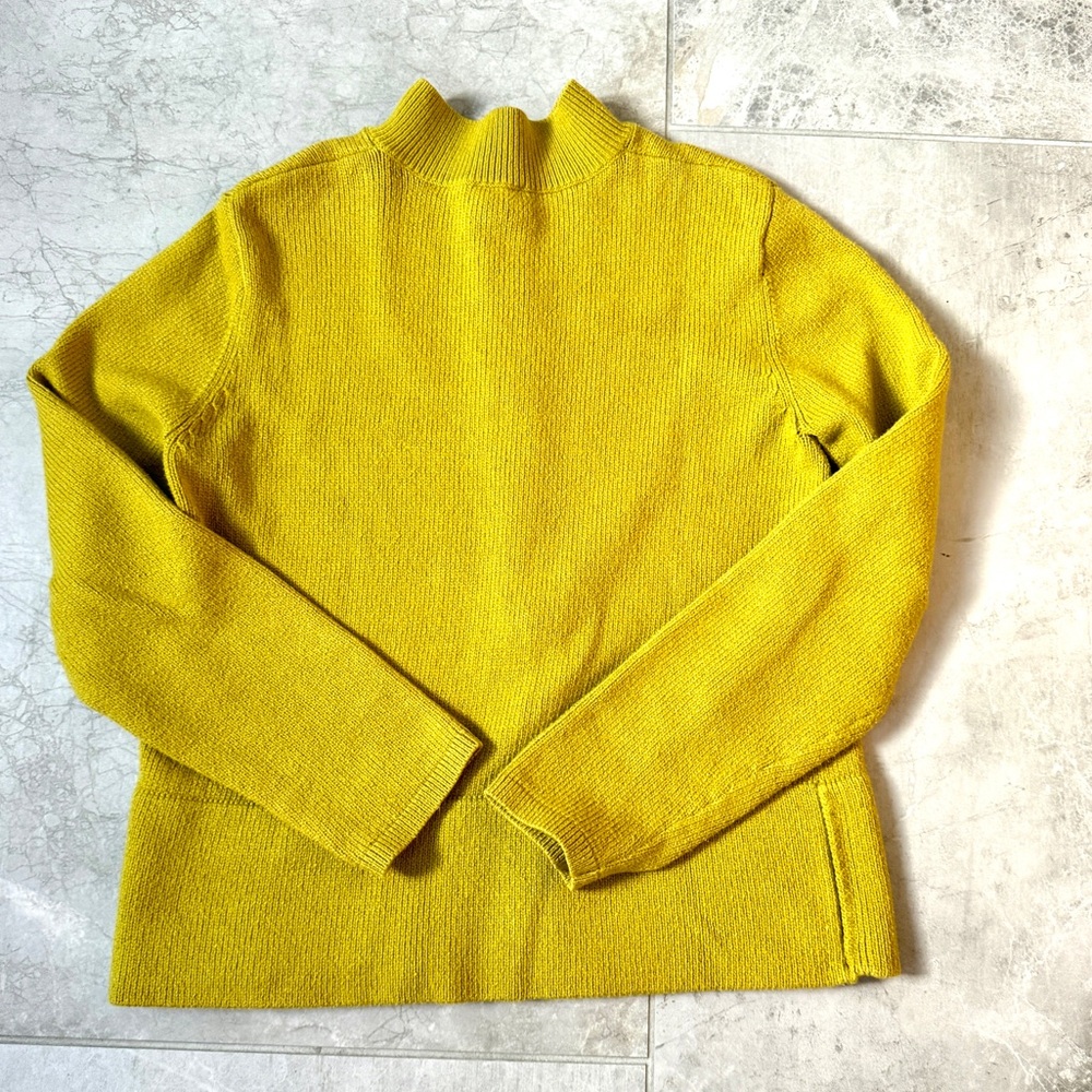 EILEEN FISHER zip front cardigan sweater citrine yellow knit cardi zipper M - Picture 9 of 10